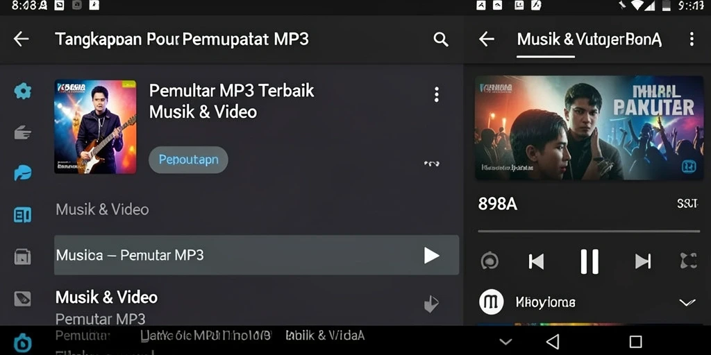 Screenshot aplikasi 898A menunjukkan antarmuka Pemutar MP3 yang menarik dan fungsional.