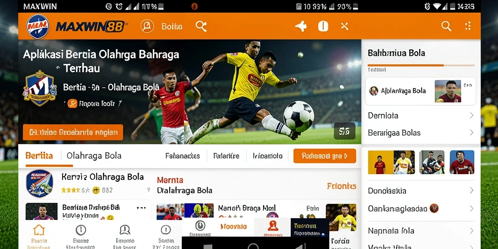 Tampilan antarmuka pengguna aplikasi MAXWIN88 untuk berita olahraga bola.