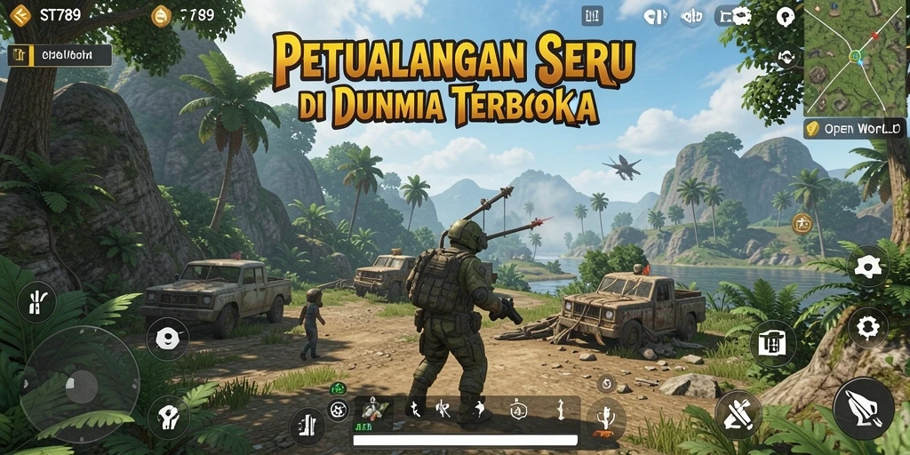 Tampilan antarmuka utama ST789 yang menampilkan dunia terbuka yang luas.